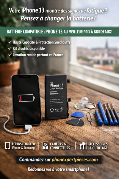 Prix batterie iPhone 13 à Bordeaux : pièce compatible pour remplacement autonome et économique